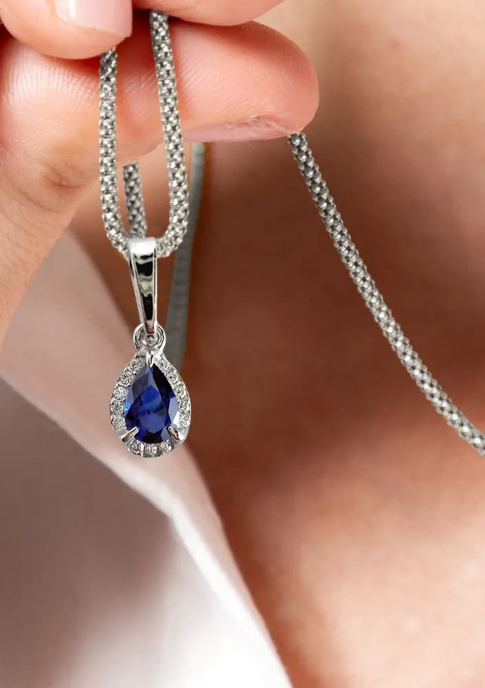 Ювелирная подвеска с искусственным сапфиром и фианитами серебро 925 - 1