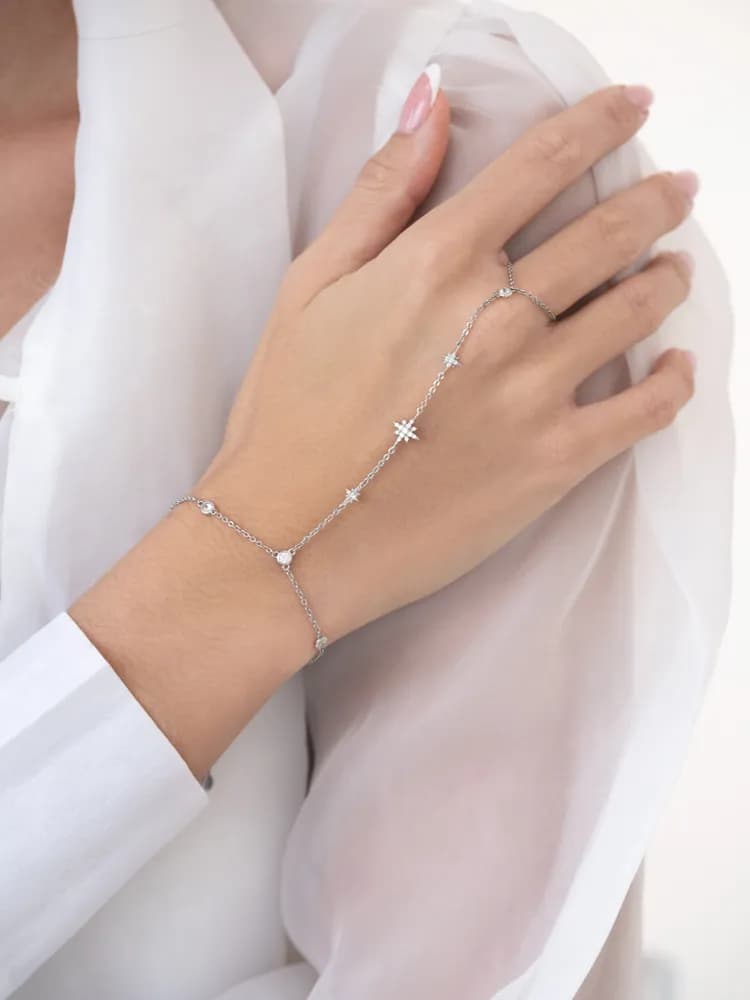 Браслет серебряный женский, слейв браслет серебро 925 с кольцом - 4