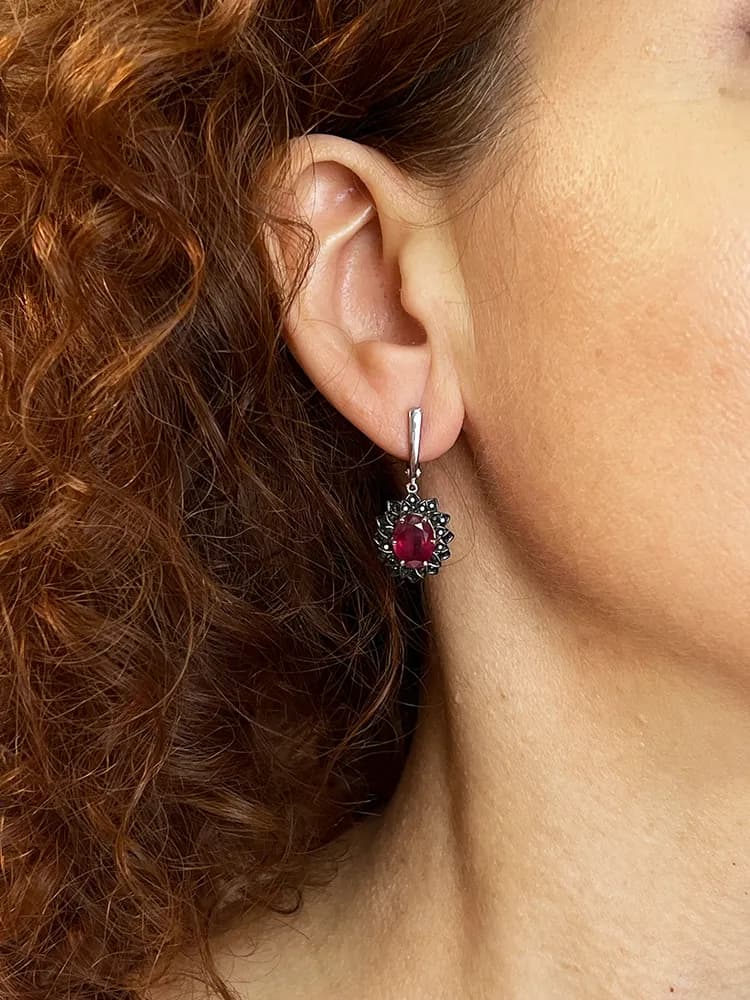 Серьги из белого золота 585 пробы, натуральный Корунд, якутский Бриллиант - 3