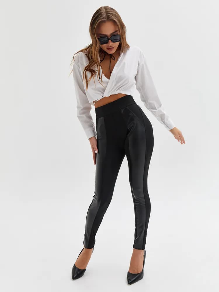 Легинсы LAISE BEAUTY с кожаными вставками - 1