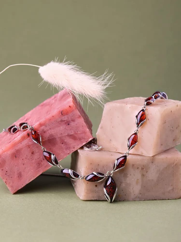 Ювелирное колье из серебра 925 пробы с янтарем, родированное - 3