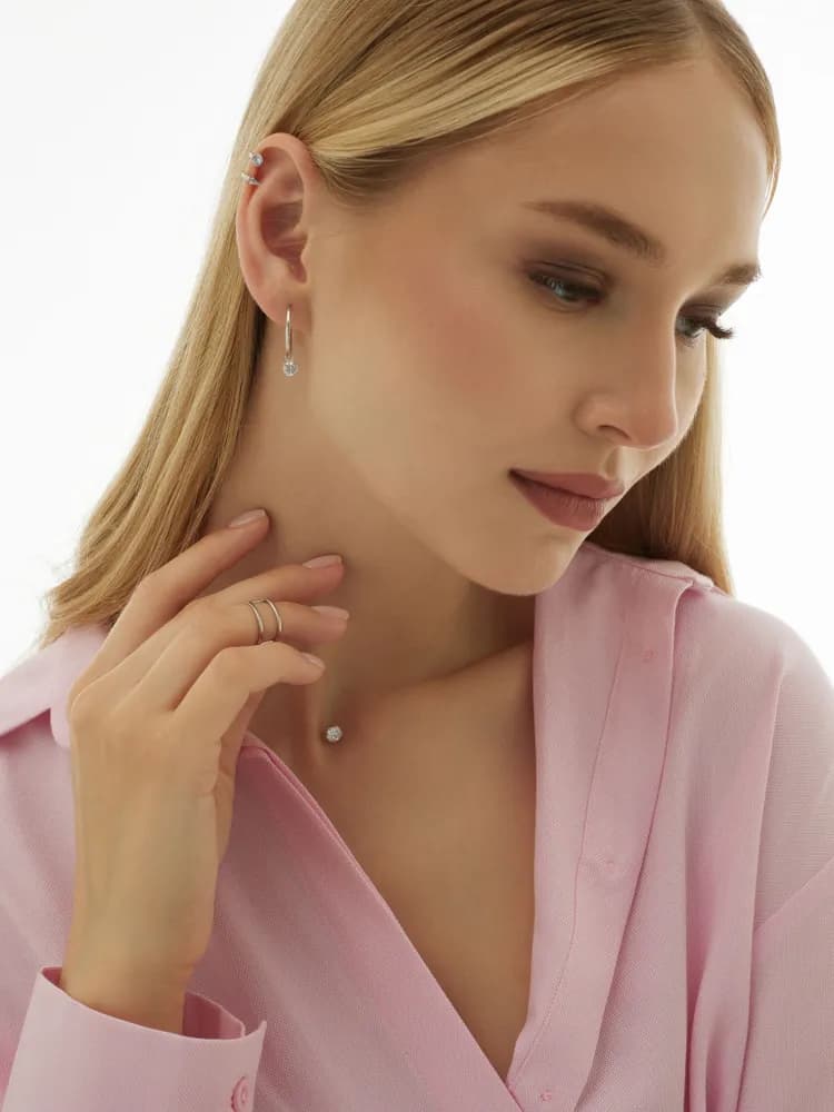 Серьги кольца серебро 925 женские конго серебряные с подвесками - 4