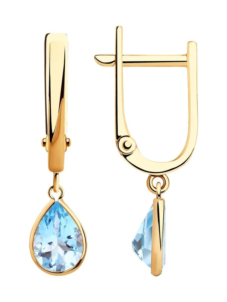 Серьги длинные золотые женские 585 пробы SOKOLOV, с камнями топазами - 2