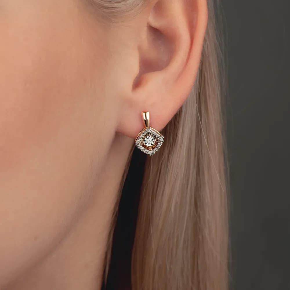 Серьги золотые 585 пробы с танцующим бриллиантом, KARATOV - 1