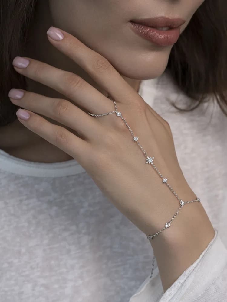 Браслет серебряный женский, слейв браслет серебро 925 с кольцом - 2