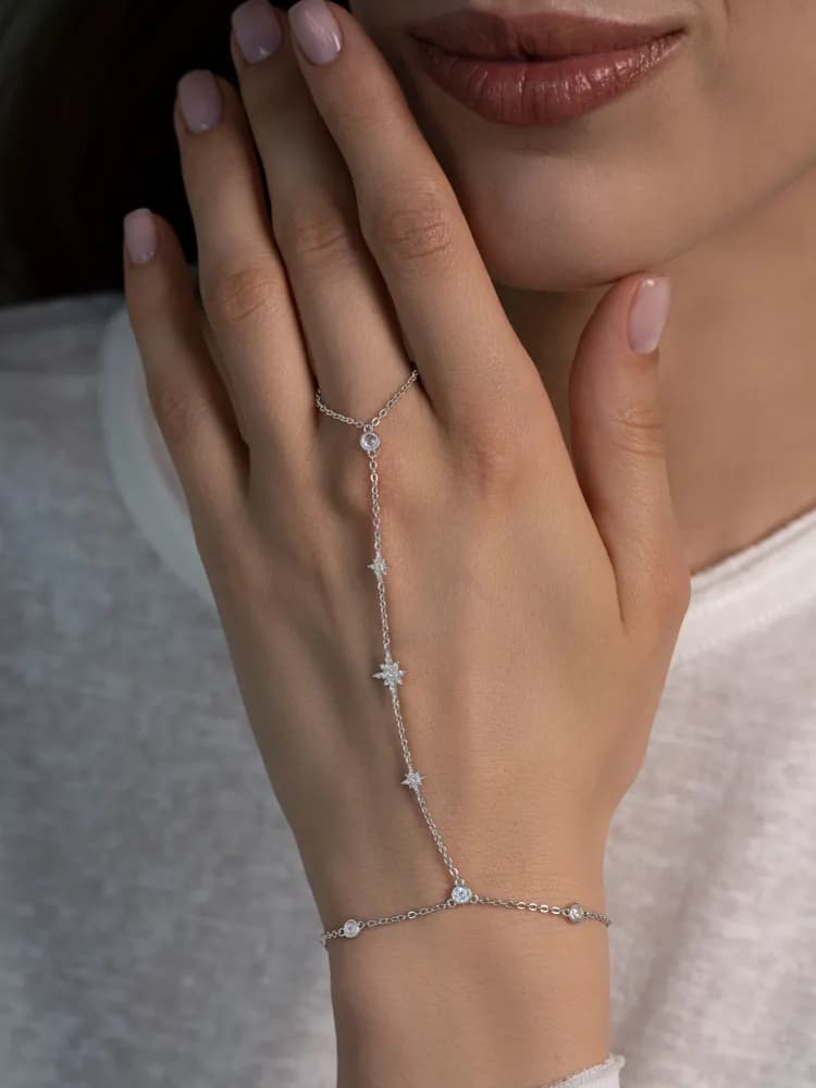 Браслет серебряный женский, слейв браслет серебро 925 с кольцом - 1