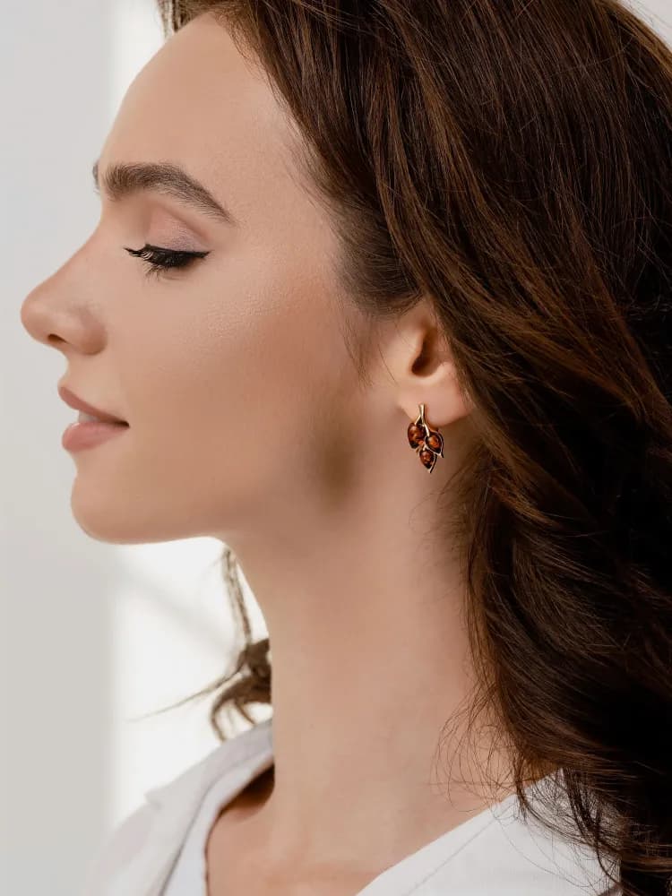 Серьги женские с янтарем серебро 925 пробы - 3